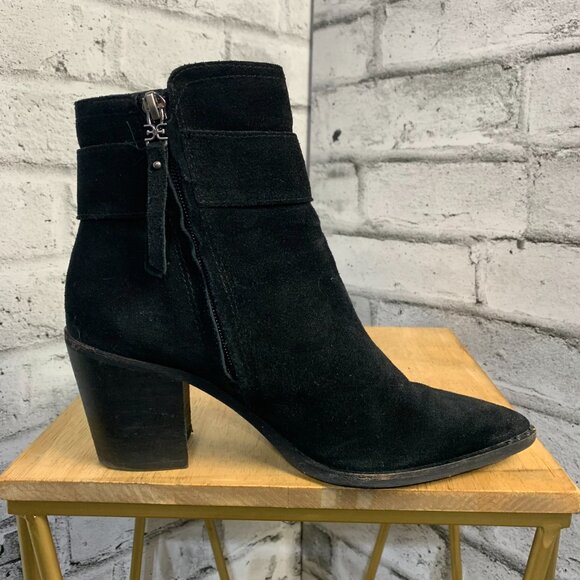 Sam Edelman Ankle Boots Women's 7 Leonia Black Suede Pointy Toe Side Zip Bootie - Picture 3 of 16